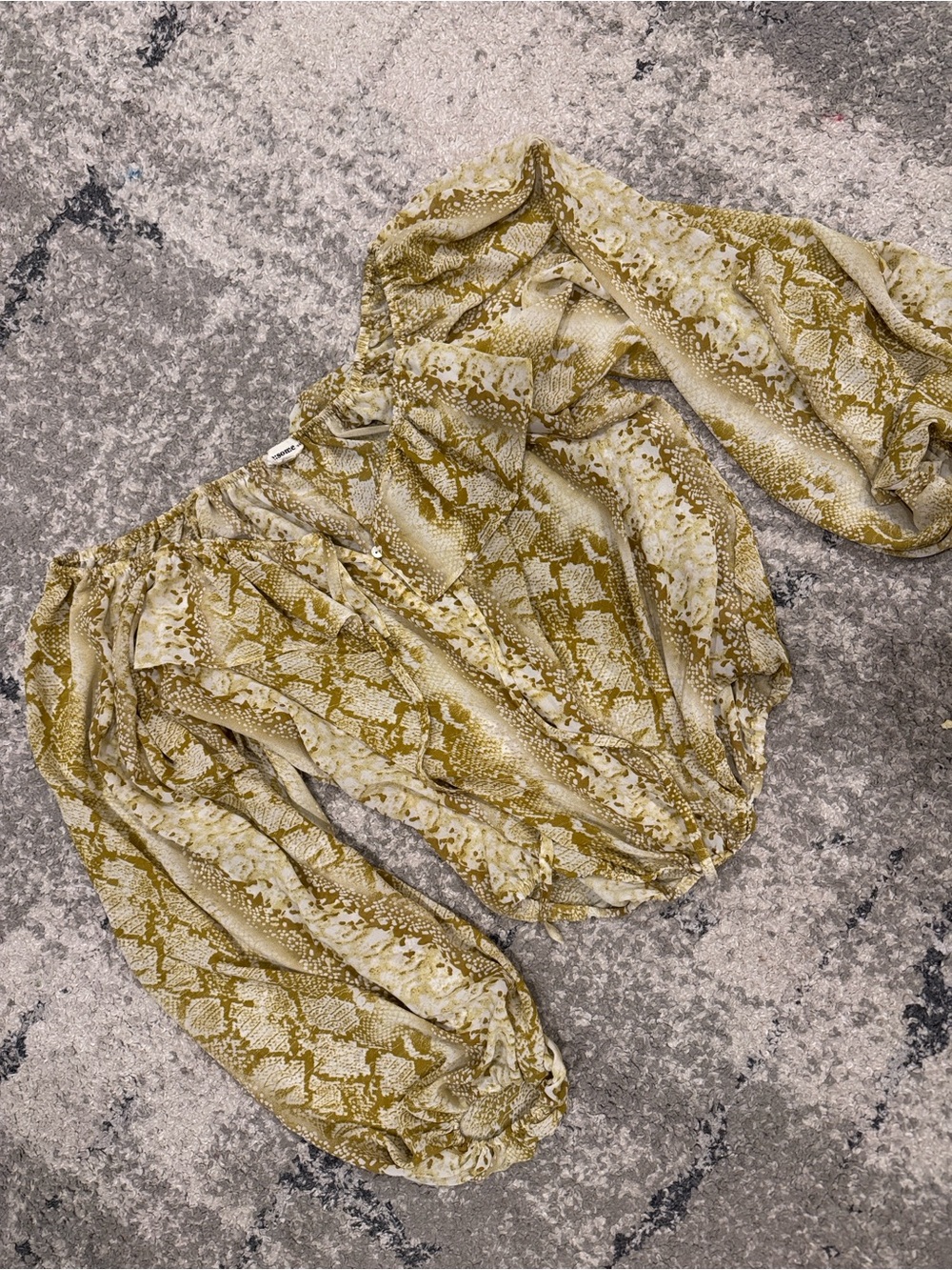Off-Shoulder Snake Print Blouse in Olive and Cream